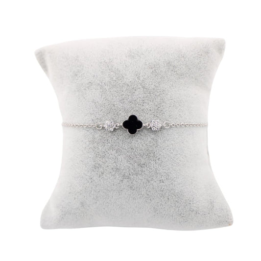 Bratara Argint Floare cu Onix si Zirconia