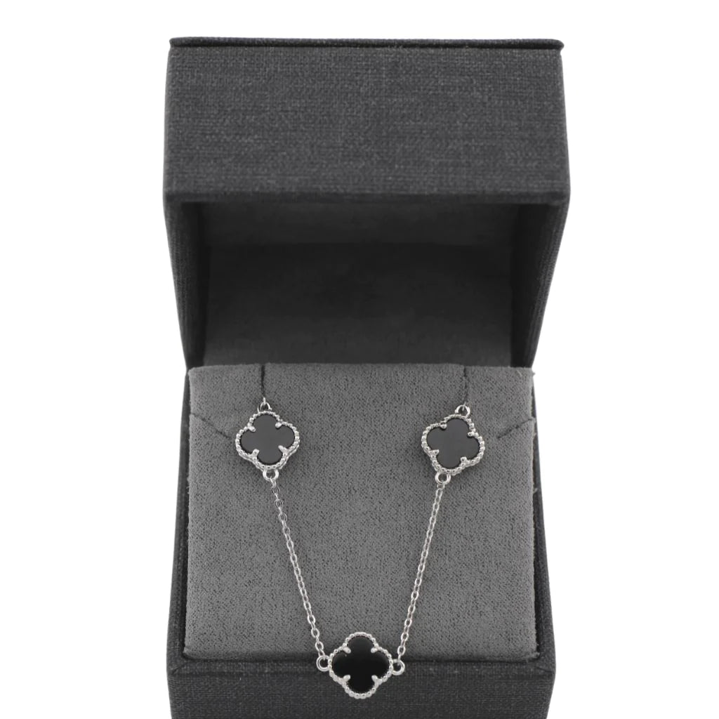 Lant Argint Flori cu Onix 1cm