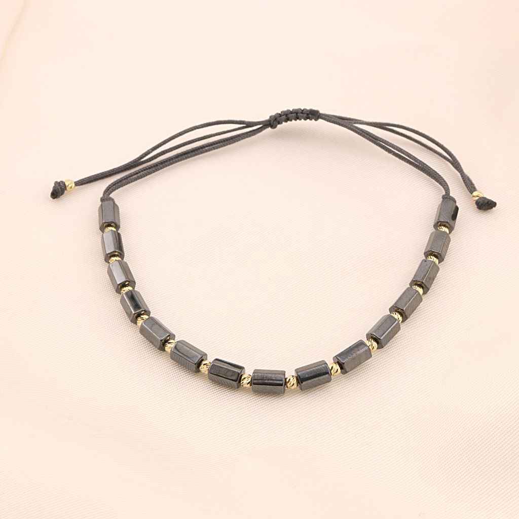 Bratara Snur cu Bile de Aur 14k si Hematit Geometric