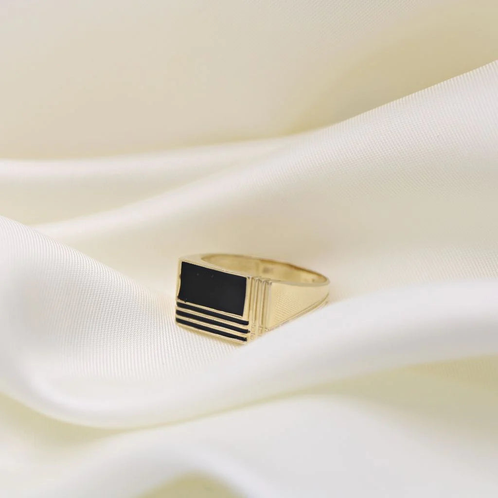 Inel Barbati Aur 14k cu Email Negru