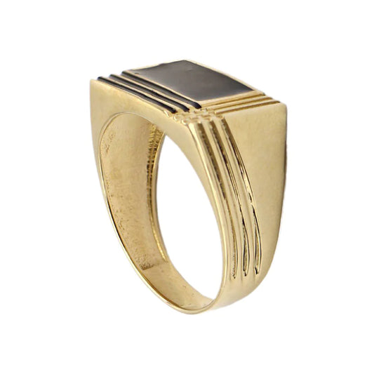 Inel Barbati Aur 14k cu Email Negru