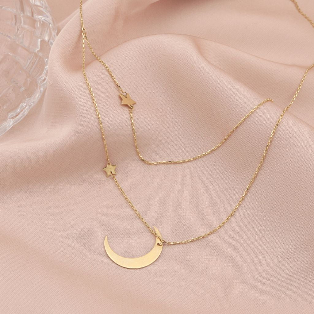 Lant Dublu Aur 14k Semiluna si Stele