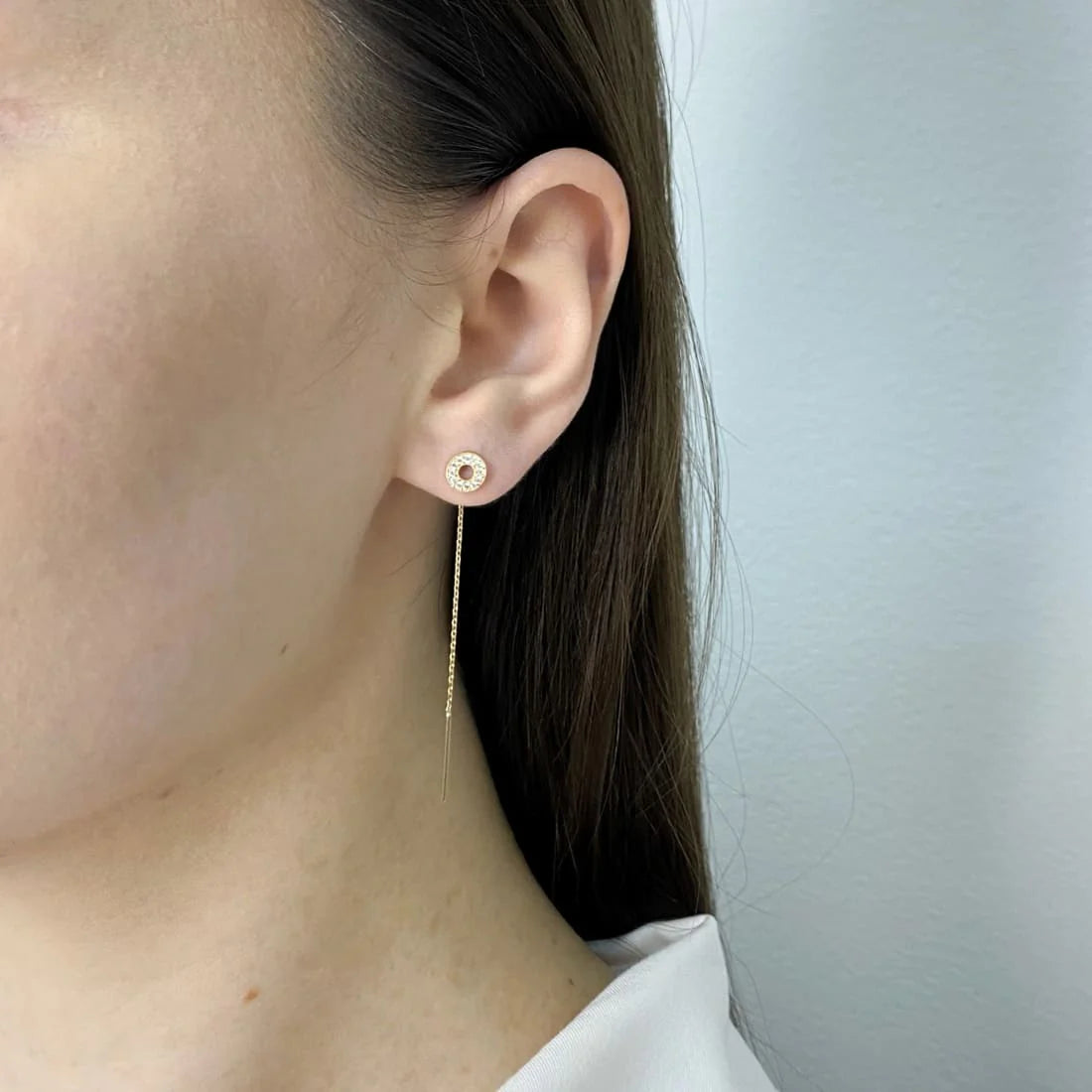 Cercei Fir Aur 14k Minimalisti Cerc cu Pietre Albe