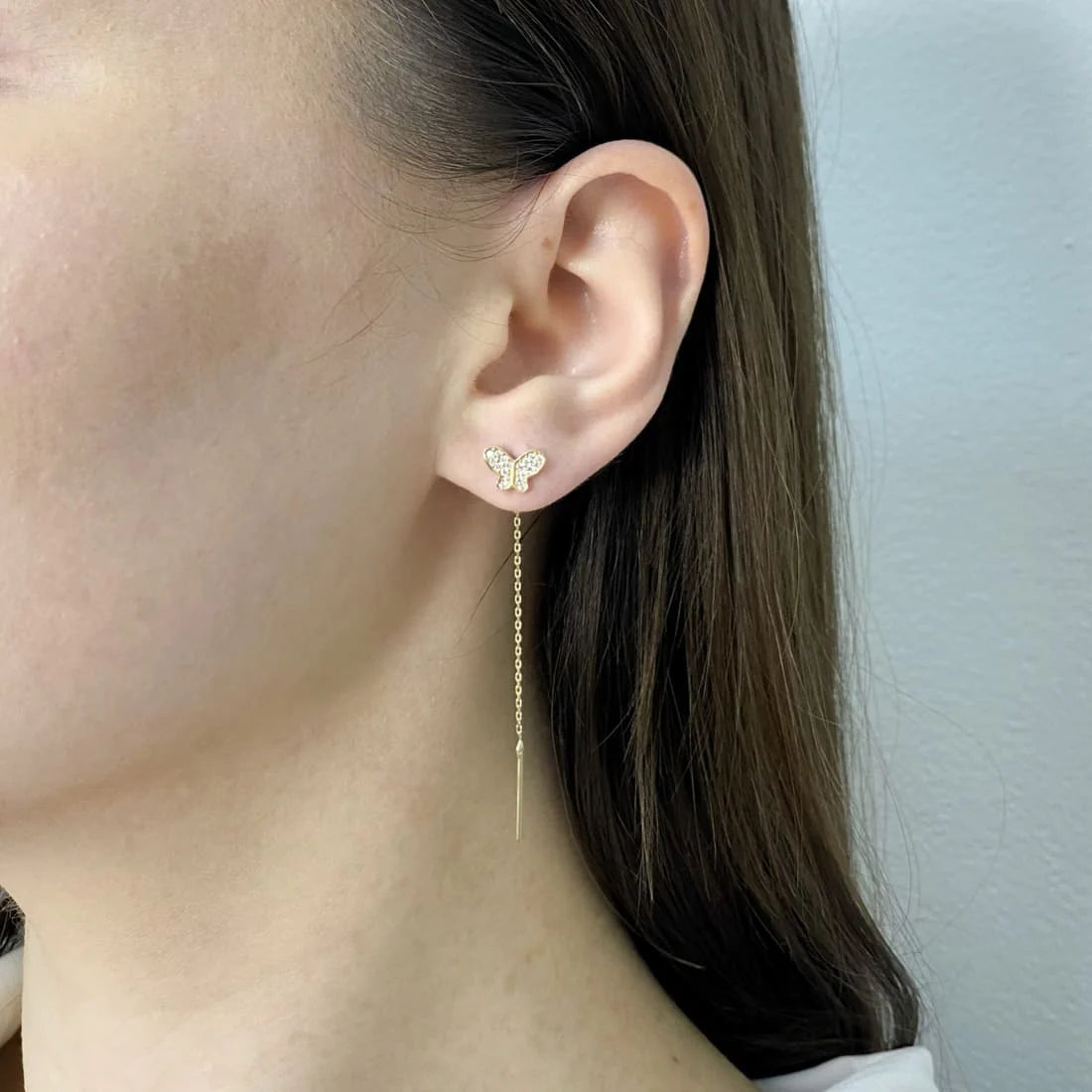 Cercei Fir Aur 14k Fluture cu Pietre Zirconia