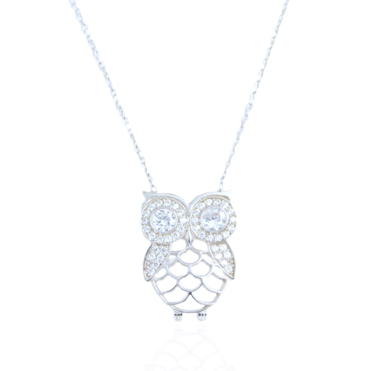 Lant Argint Bufnita si Pietre Albe - Bijuteria Cleopatra