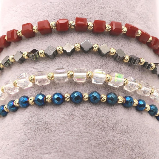 Bratara Snur Aur 14k cu Bile si Hematit Floare