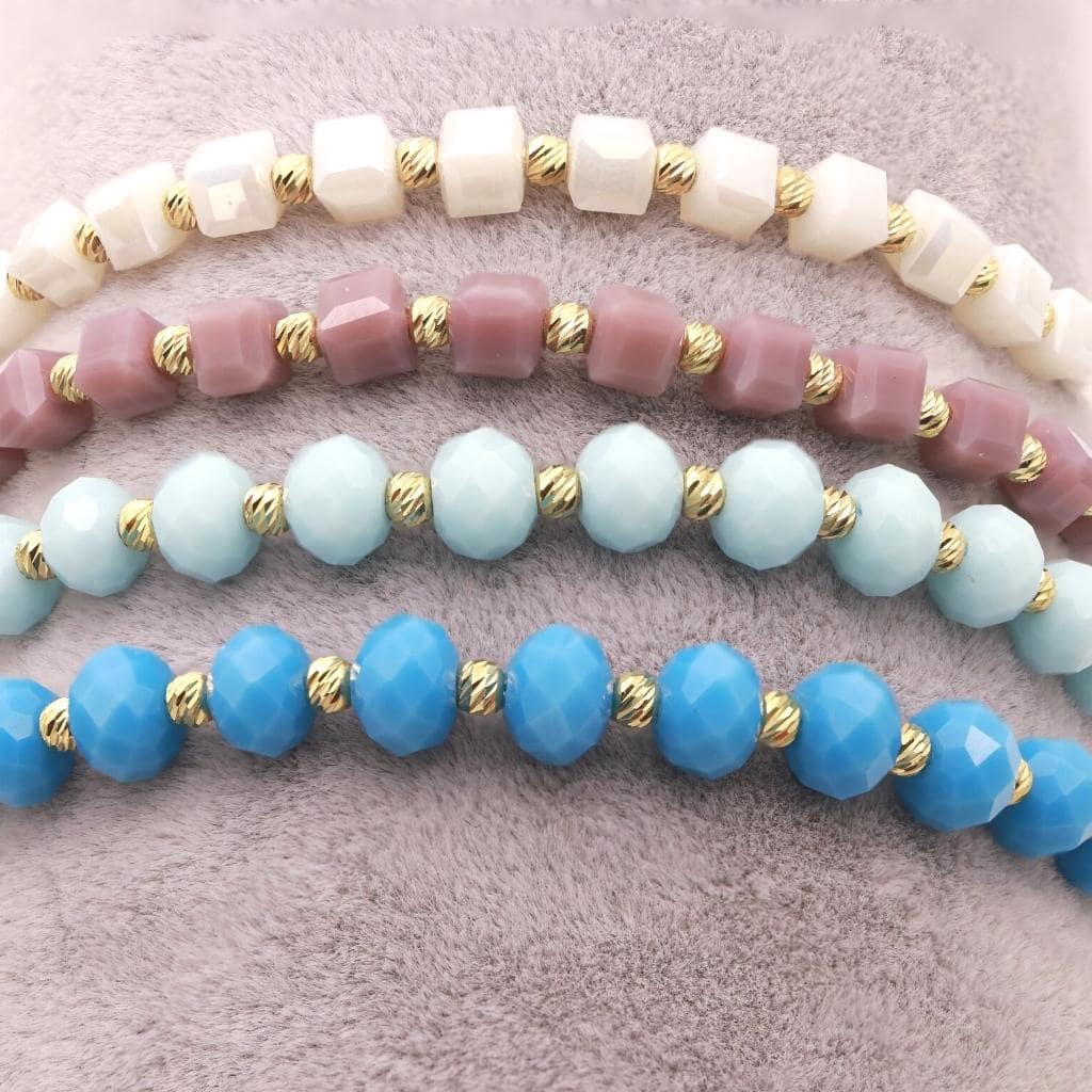 Bratara Snur Aur 14k cu Bile si Pietre Albastru Deschis