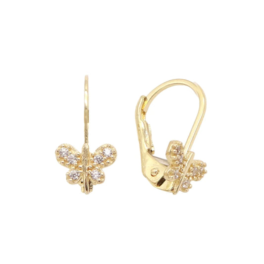 Cercei Copii Aur 14k Fluture cu Pietre Albe