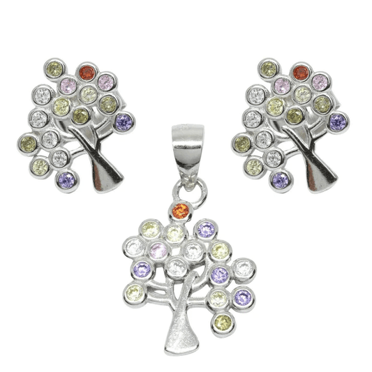Set Argint Copacul Vietii Pietre Multicolore - Bijuteria Cleopatra