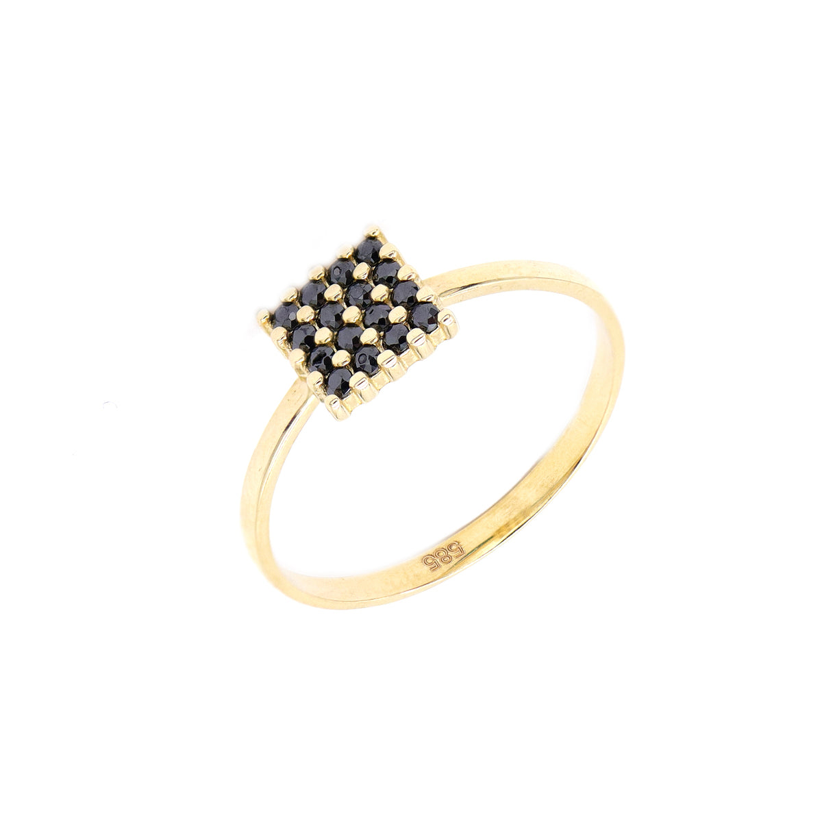 Inel Aur 14k Patrat cu Pietre Zirconia Negre - Bijuteria Cleopatra