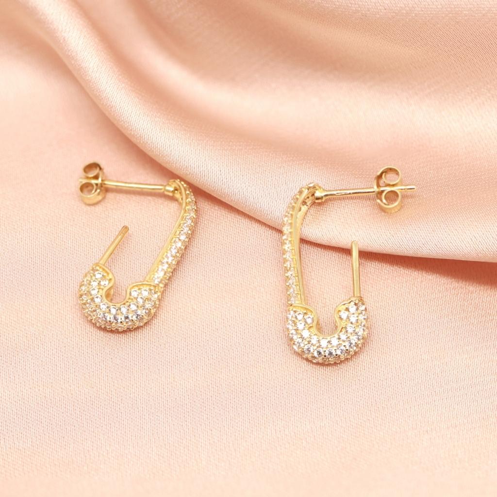 Cercei Aur 14k Tip Agrafa cu Pietre Zirconia