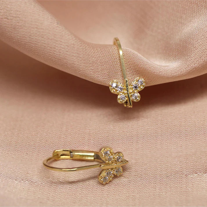 Cercei Copii Aur 14k Fluture cu Pietre Albe