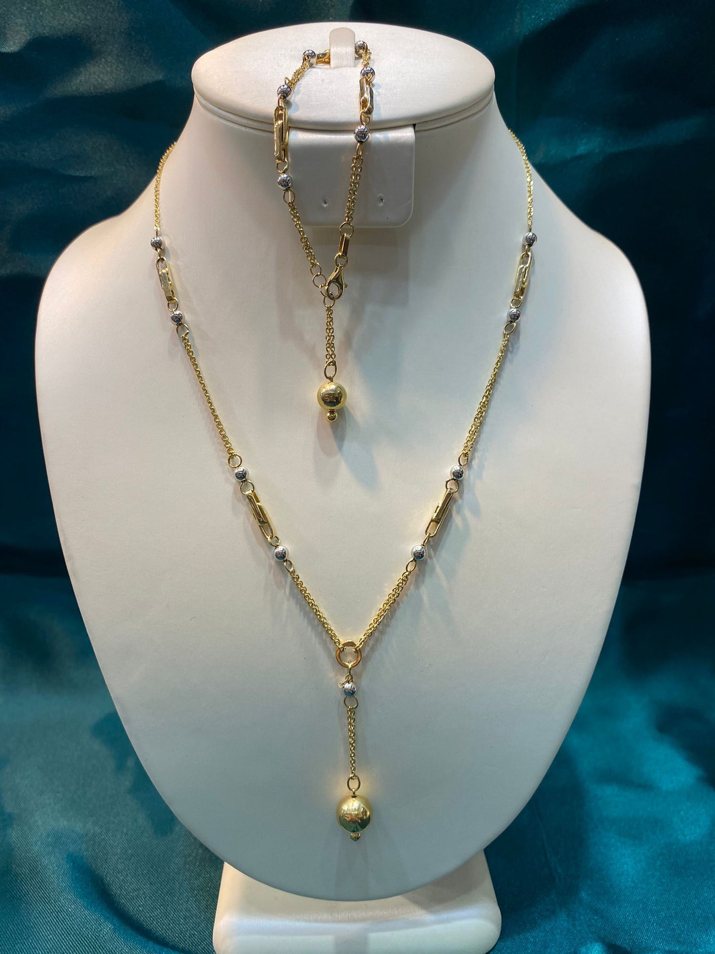 Set Lant 14K Aur Alb si Galben