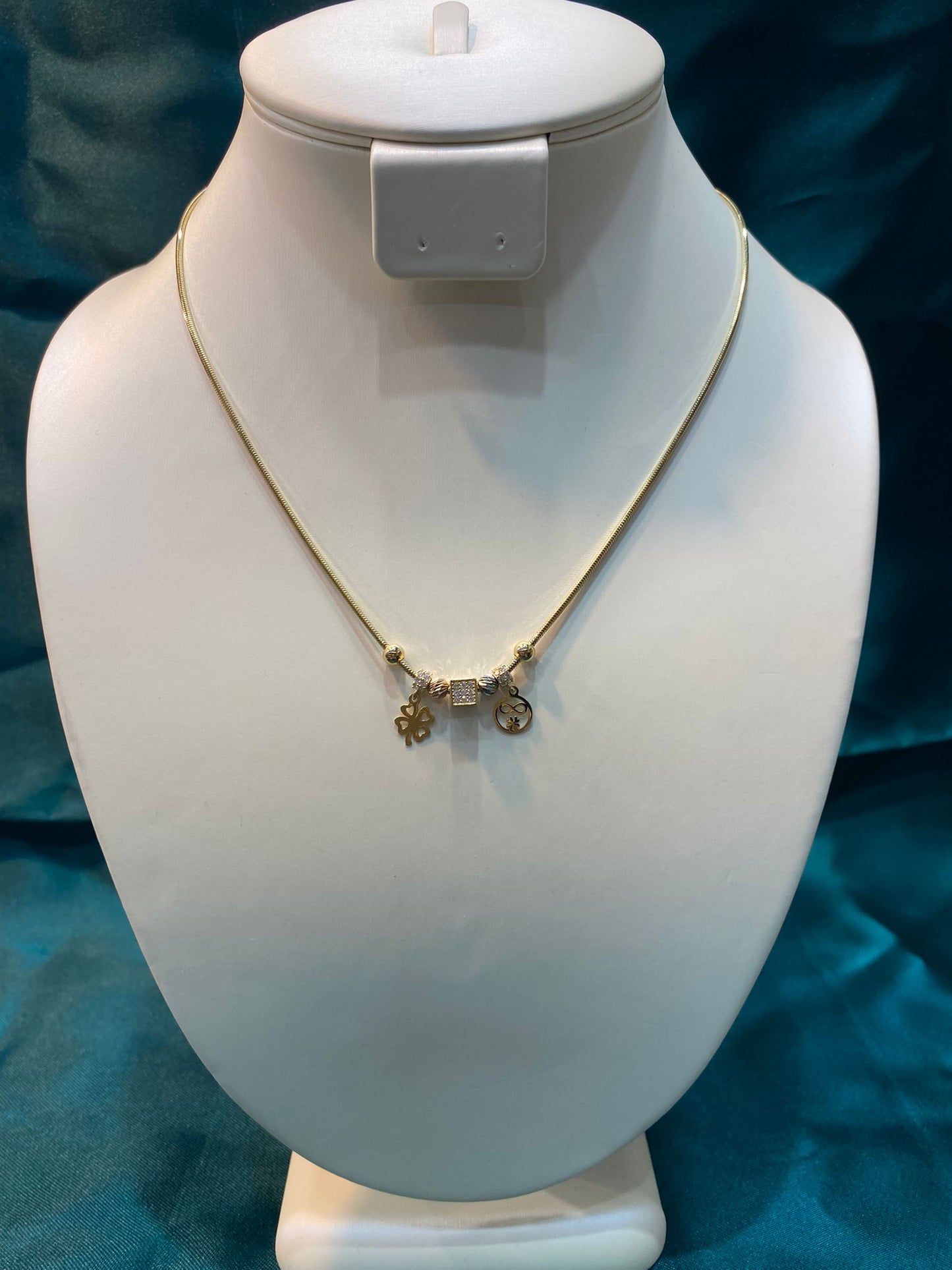 Lant Aur 14K cu Trifoi si Infinit cu Zirconia