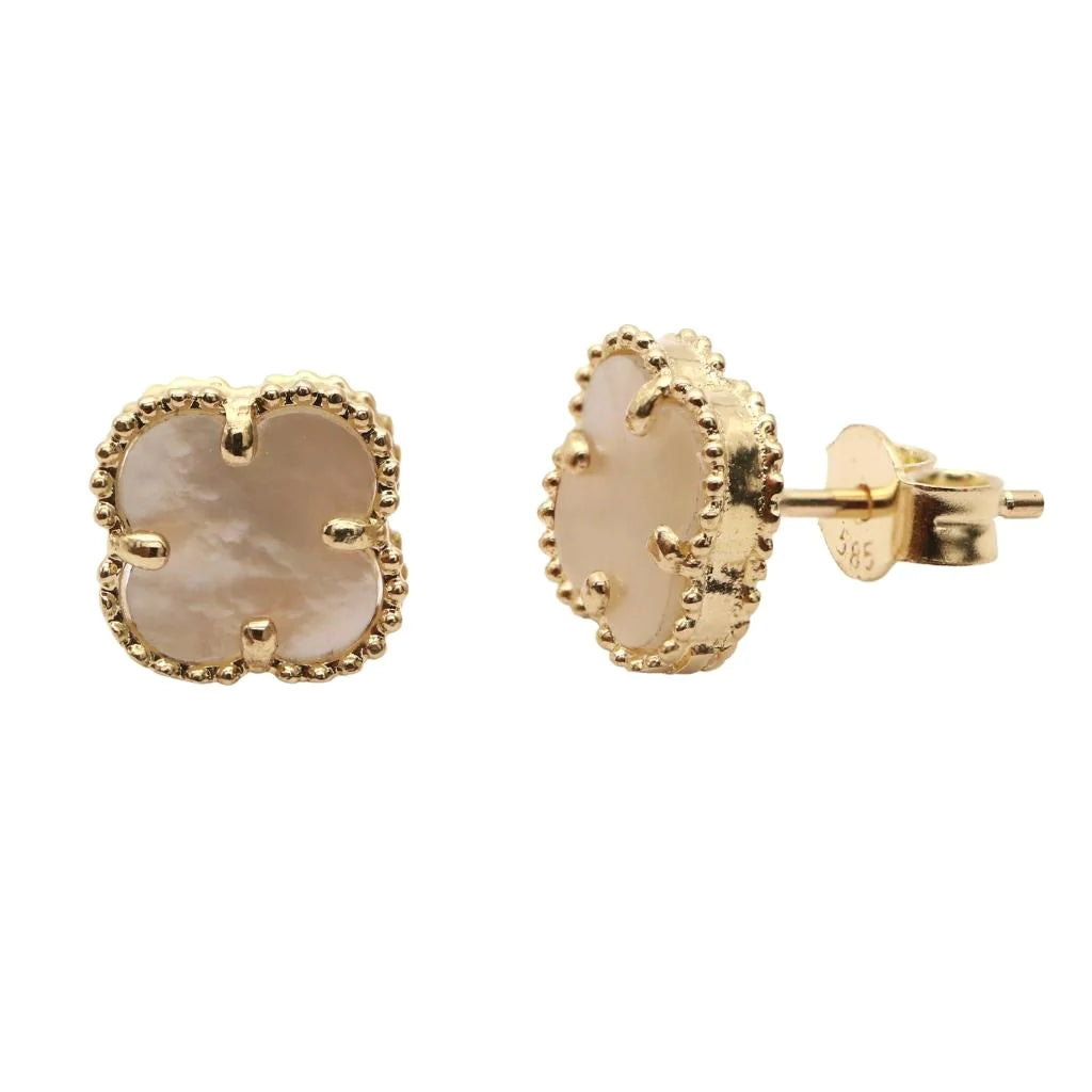 Cercei Aur 14k Floare cu Sidef