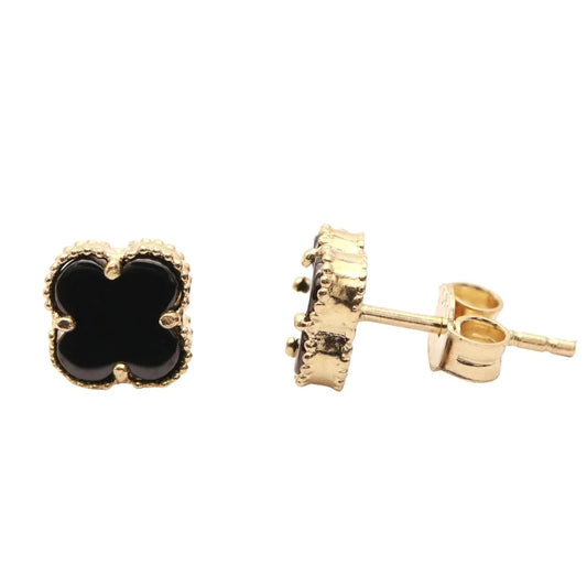 Cercei Aur 14k Floare cu Onix Negru