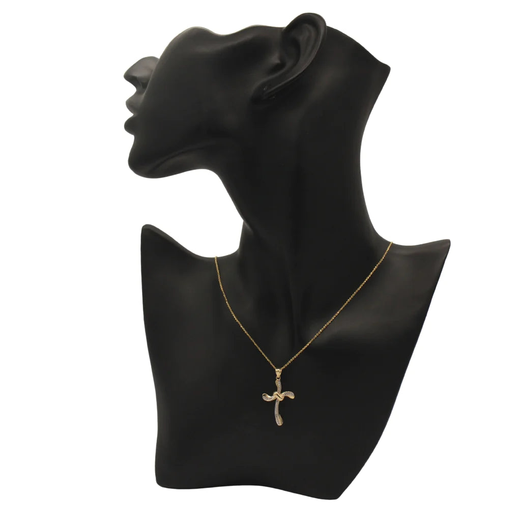 Pandantiv Aur 14k Cruce cu Pietre Zirconia Wavy Cross