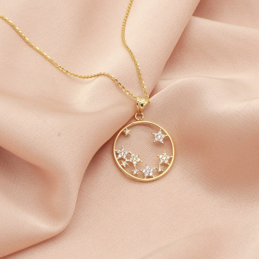 Pandantiv Aur 14k Cerc cu Stelute