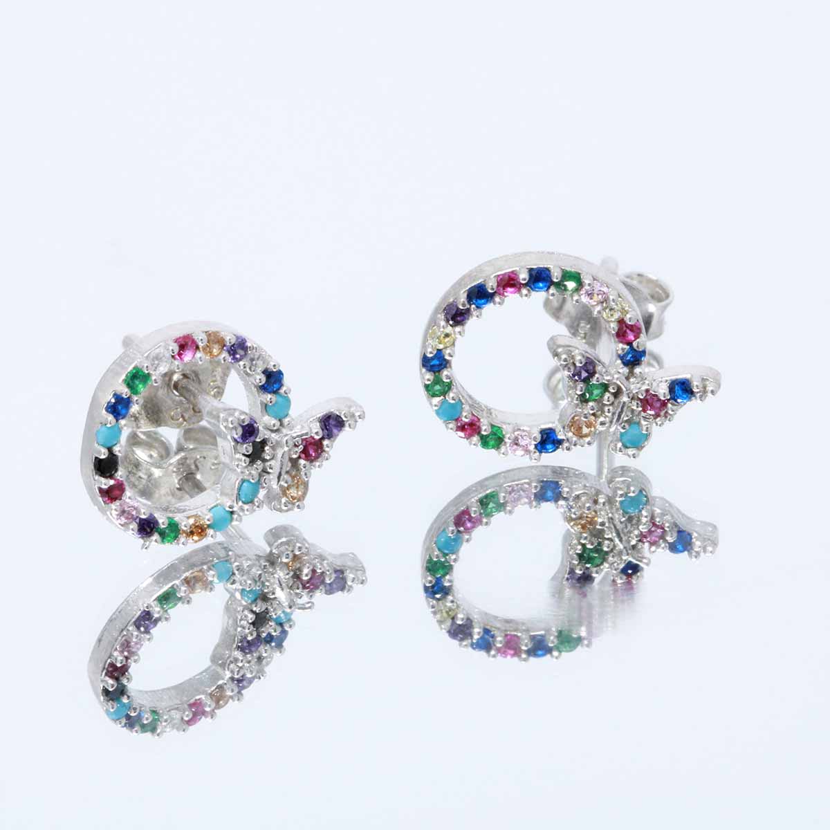 Cercei Argint Fluture cu Pietre Multicolore