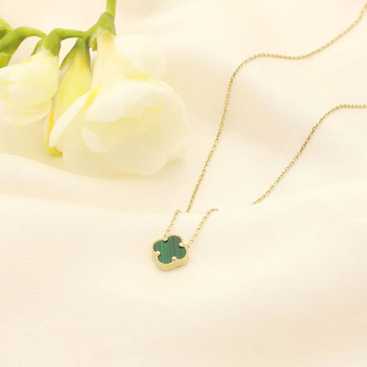 Lant Aur 14k Floare cu Malachit 1cm