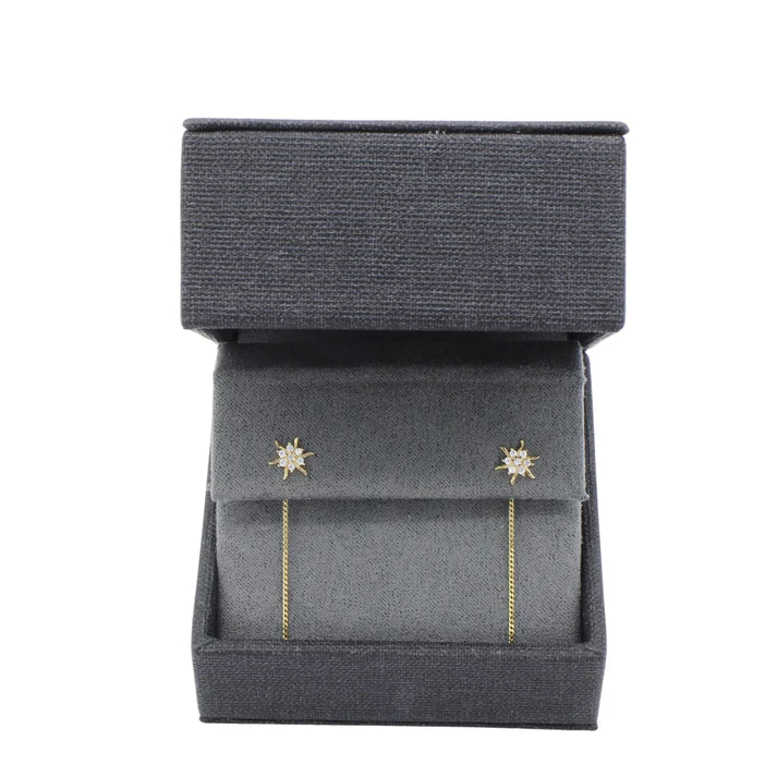 Cercei Fir Aur 14k Soare cu Pietre Albe