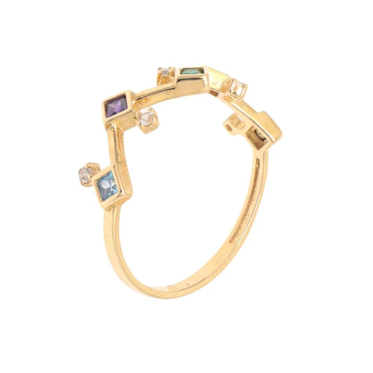 Inel Aur 14k Geometric cu Pietre Multicolore