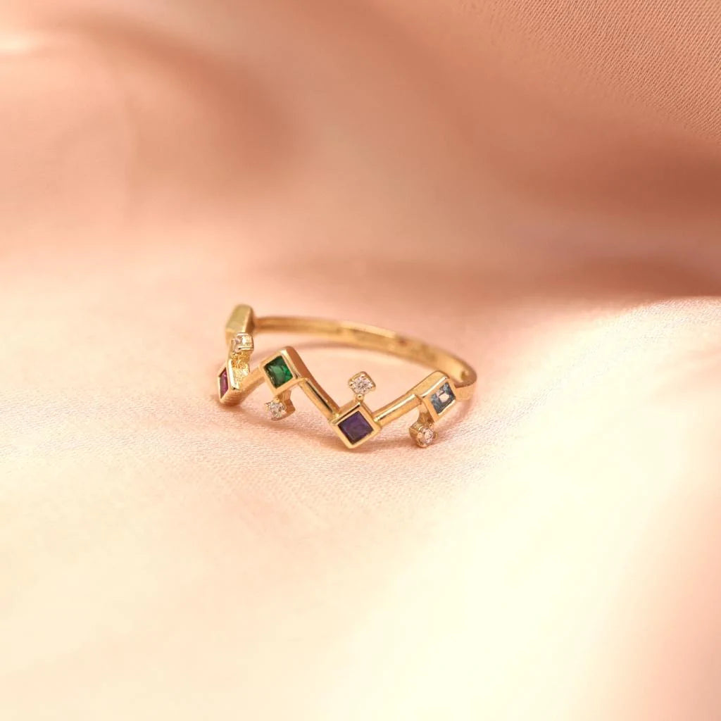 Inel Aur 14k Geometric cu Pietre Multicolore