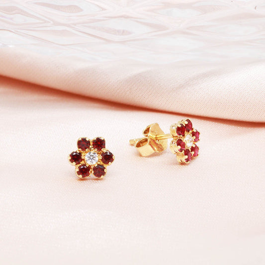 Cercei Aur 14k Floare cu Pietre Zirconia Rosii - Bijuteria Cleopatra