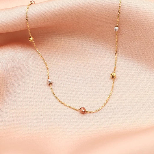 Lant Aur Galben, Alb si Roz 14k cu Bile 3mm