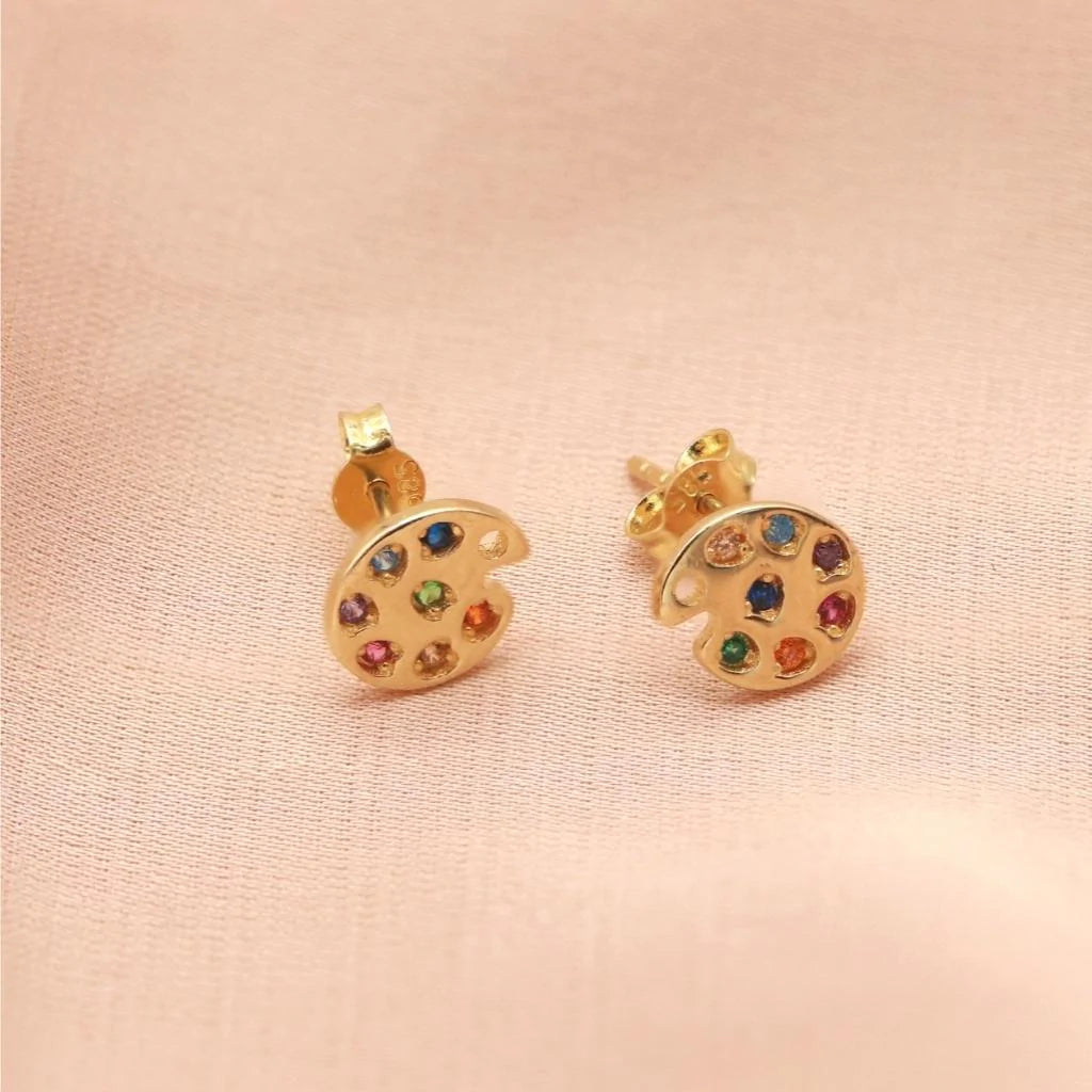 Cercei Aur 14k Paleta Pictura cu Pietre Multicolore
