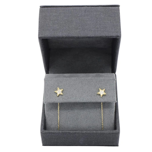 Cercei Fir Aur 14k Stea cu Pietre Albe