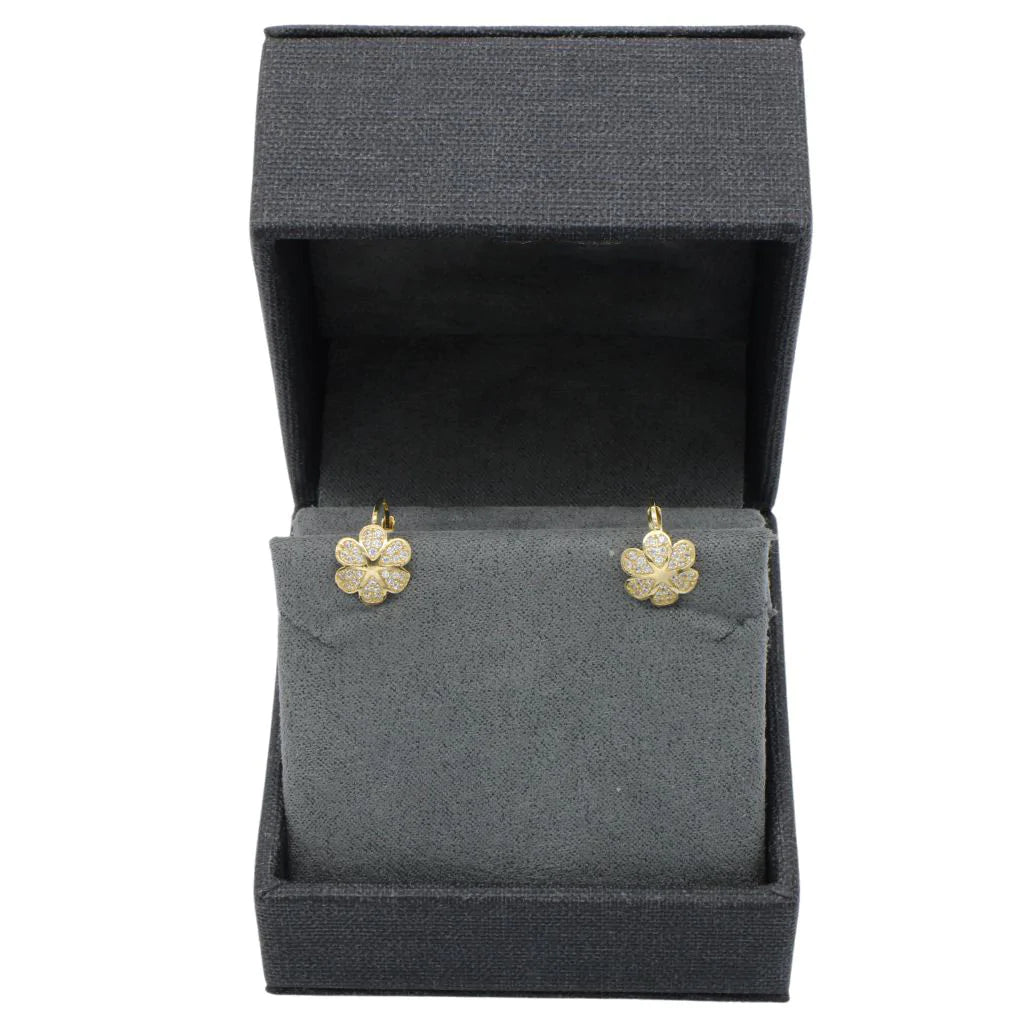 Cercei Aur 14k Flori cu Pietre Zirconia