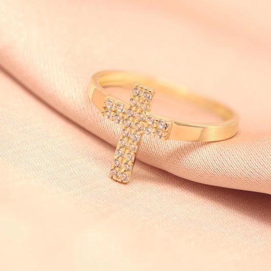 Inel Aur 14k Cruce cu Pietre Zirconia