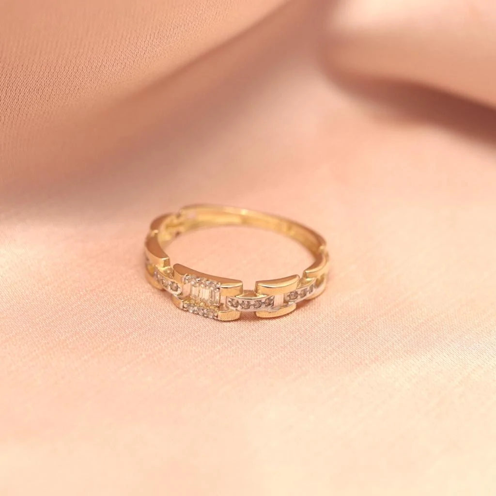 Inel Aur 14k Modern cu Zale Fixe si Pietre Zirconia