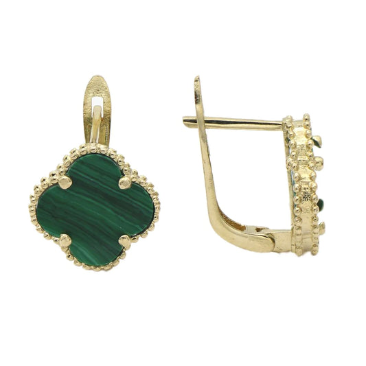 Cercei Aur 14k Floare cu Malachit 0.8mm