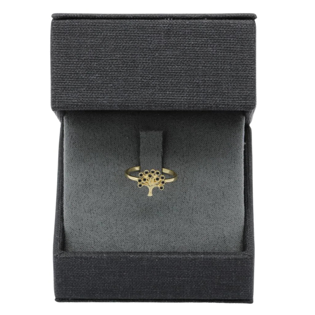 Inel Aur 14k Copacul Vietii cu Pietre Negre