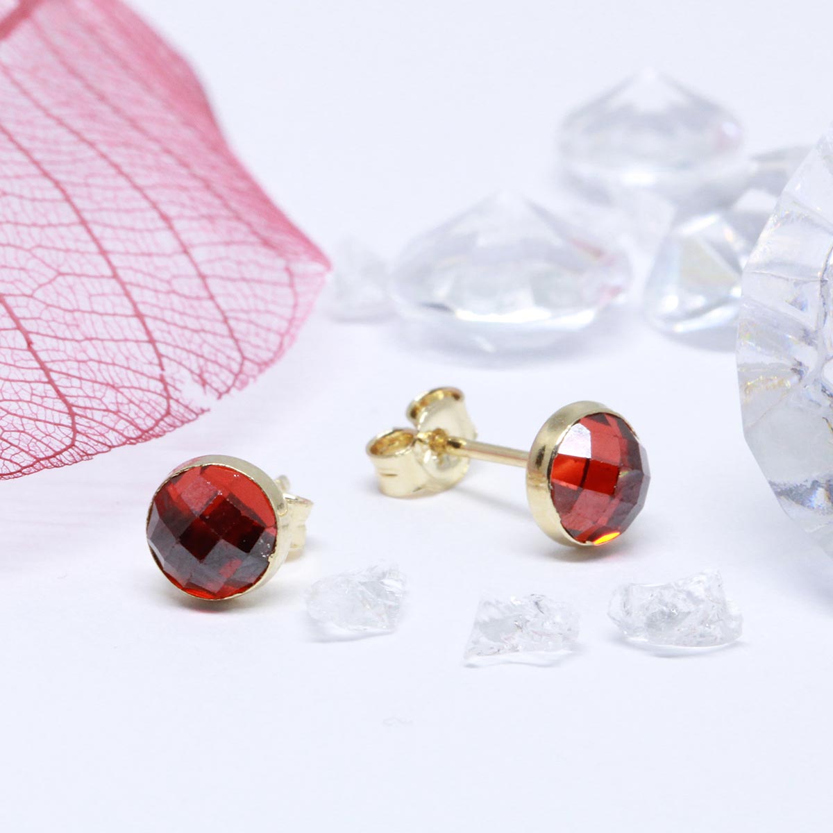 Cercei Aur 14k Pietre Zirconia Rosii - Bijuteria Cleopatra