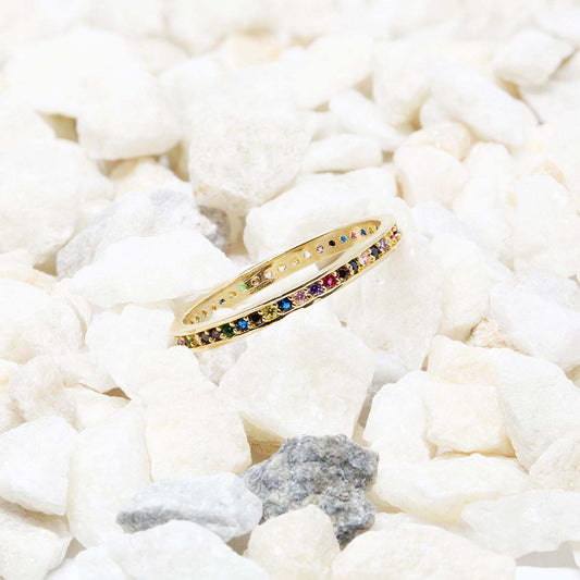 Inel Aur 14k Eternity cu Pietre Multicolore 1.5 mm - Bijuteria Cleopatra
