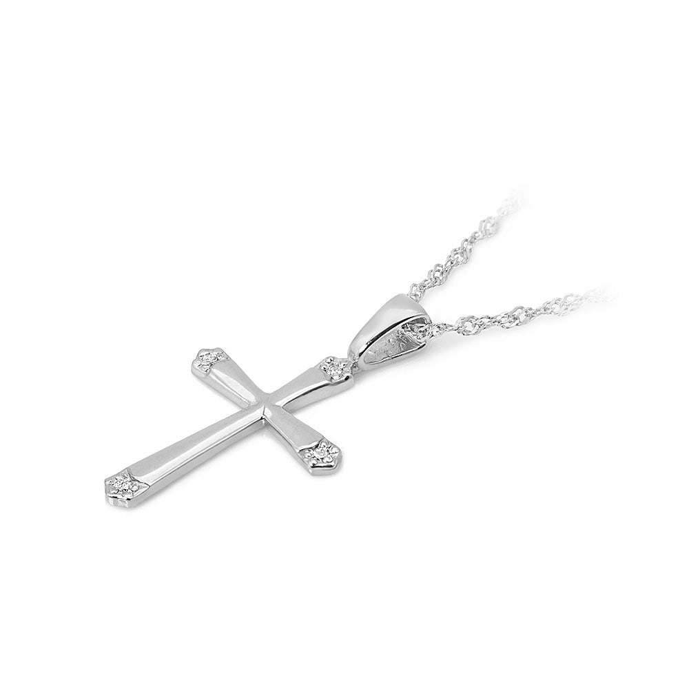Pandantiv Cruce Aur 14k cu Diamante 0.02ct - Bijuteria Cleopatra