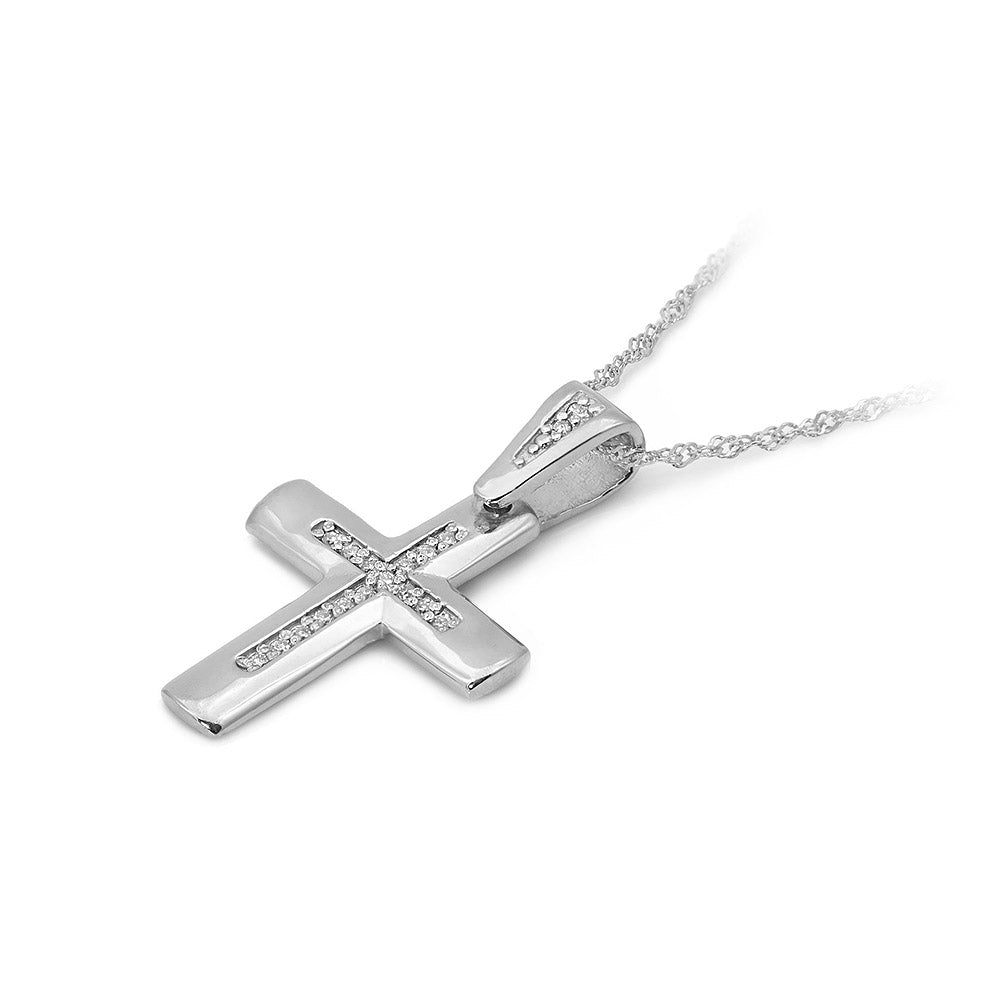 Pandantiv Cruce Aur 14k cu Diamante 0.09ct - Bijuteria Cleopatra