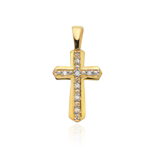 Pandantiv Cruce Aur 14k cu Diamante 0.03ct