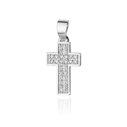 Pandantiv Cruce Aur Alb 14k cu Diamante 0.24ct - Bijuteria Cleopatra
