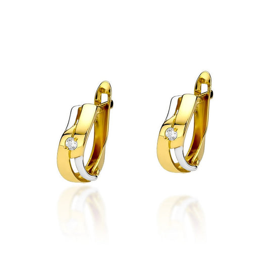 Cercei Aur Alb si Galben 14k cu Diamant 0.08ct