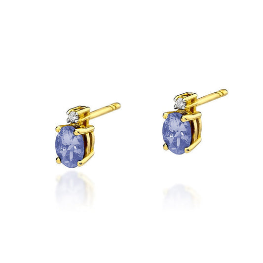 Cercei Aur 14k cu Tanzanit 0.80ct si Diamant 0.03ct