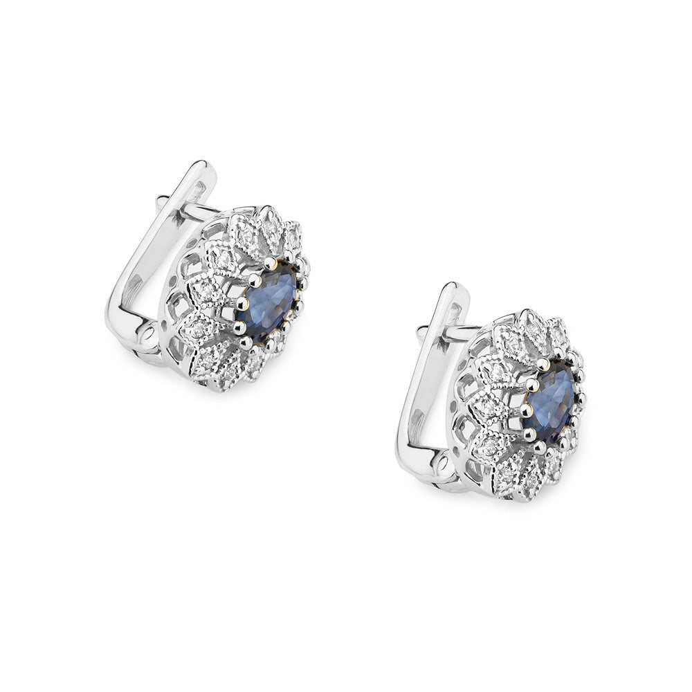 Cercei Aur Alb si Galben 14k cu Safir 1.40ct si Diamante 0.20ct - Bijuteria Cleopatra