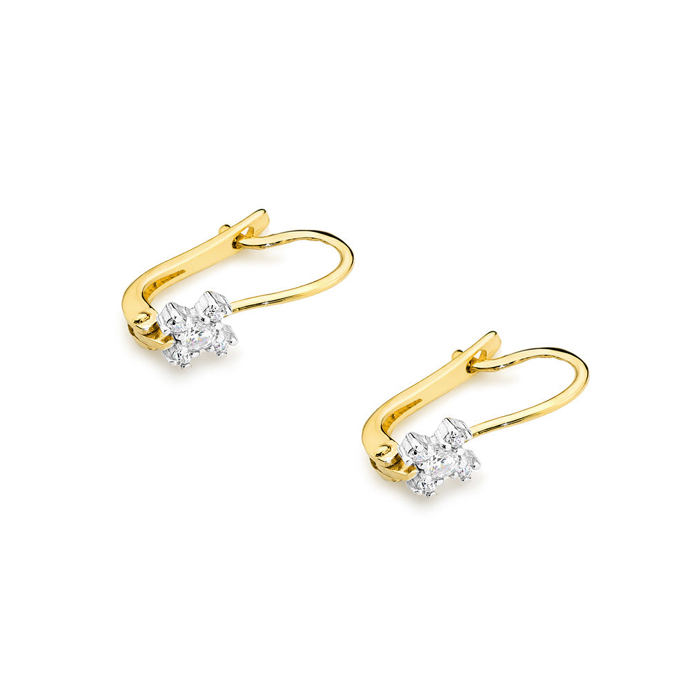Cercei Aur Alb si Galben 14k cu Diamante 0.18ct