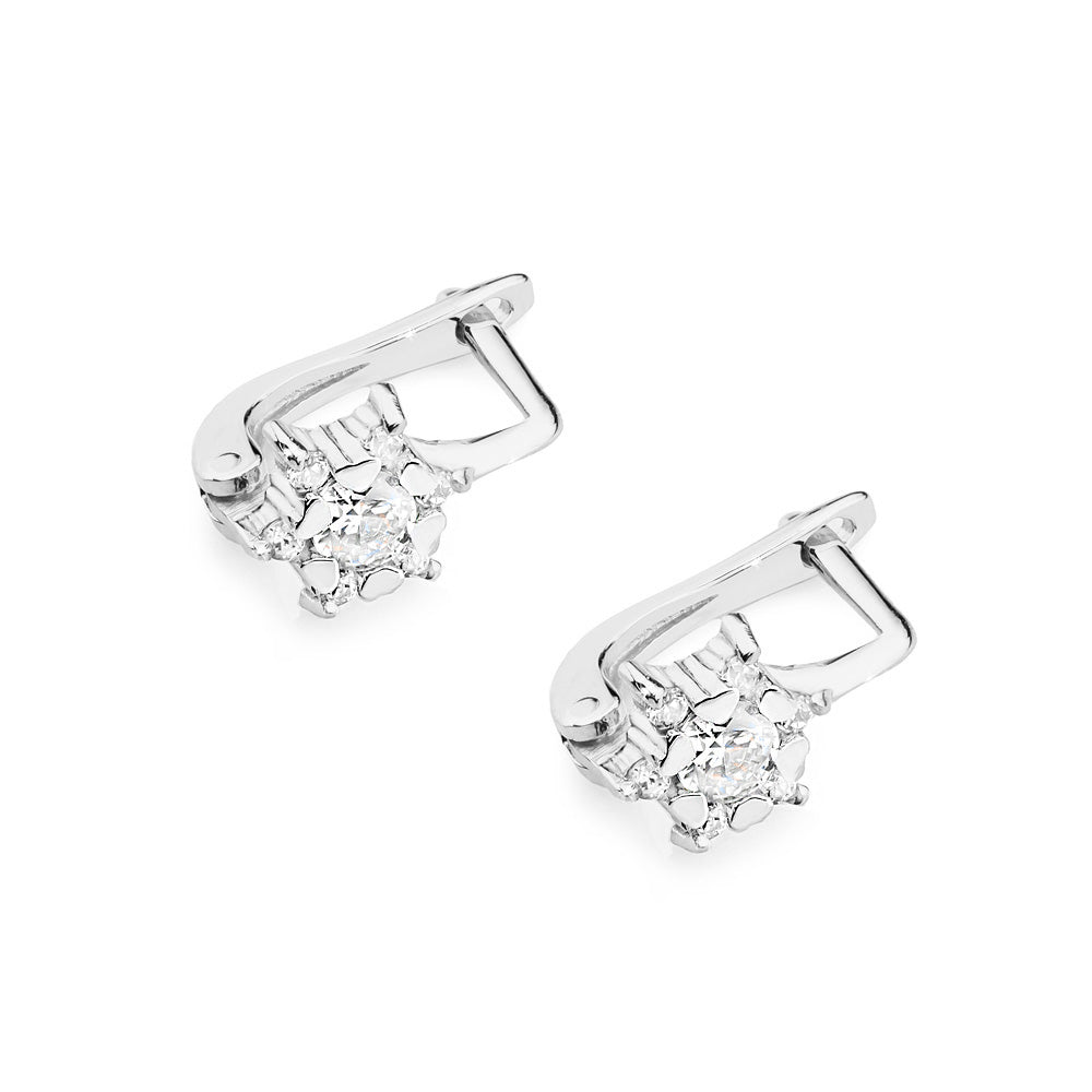 Cercei Aur Alb si Galben 14k cu Diamante 0.30ct - Bijuteria Cleopatra