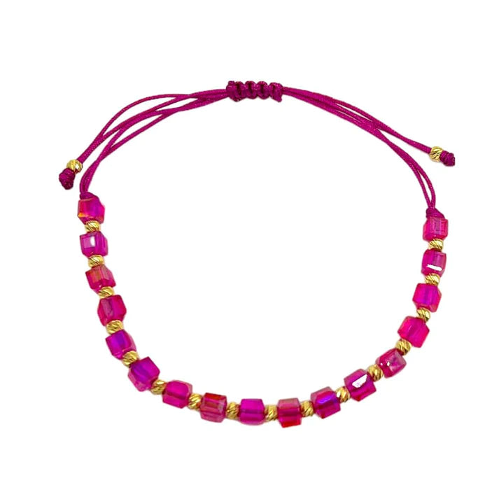 Bratara Snur cu Bile Aur 14k si Cristal Cubic Roz 4mm
