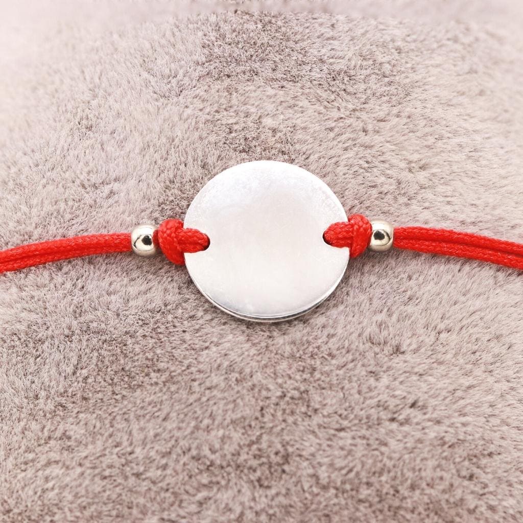 Bratara Snur Rosu cu Ban Simplu Argint de Gravat