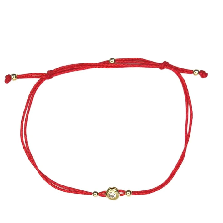 Bratara Aur 14k Snur Rosu cu Piatră Zirconia Albă